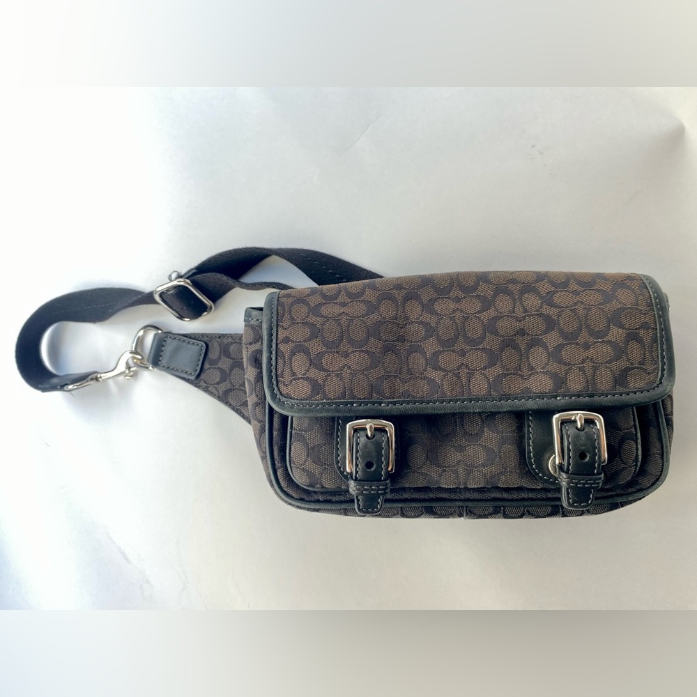 Coach Vintage Signature Monogram Black and Brown Crossbody Bag